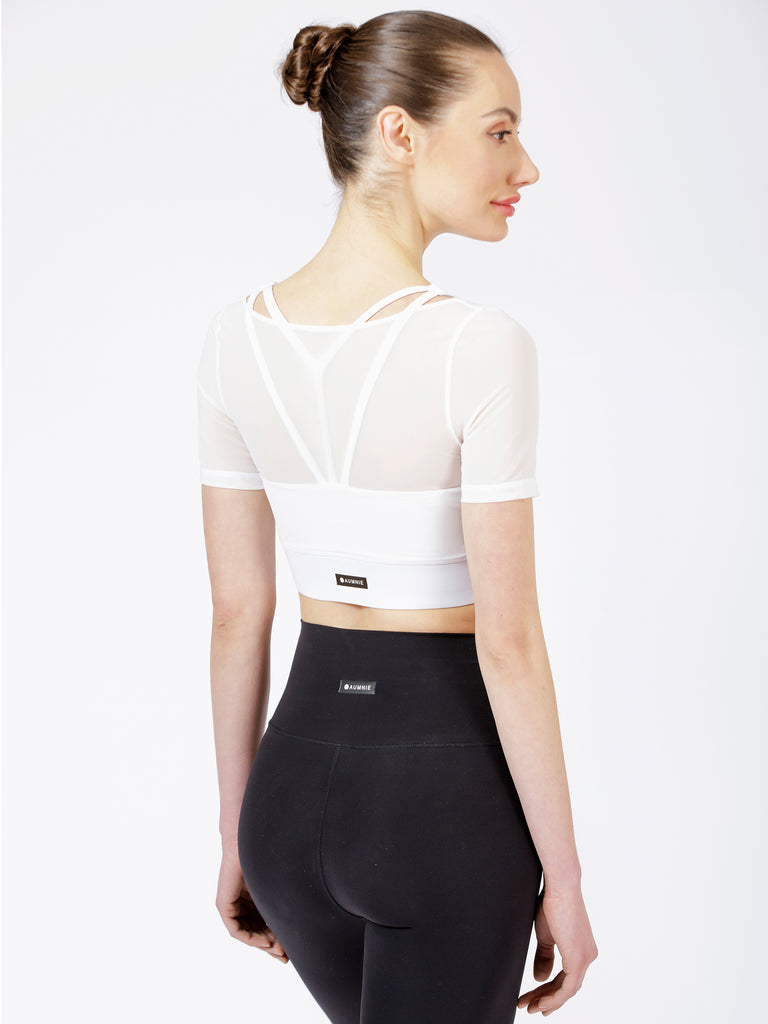 UNITY MESH CROPPED TOP, WHITE/WHITE MESH