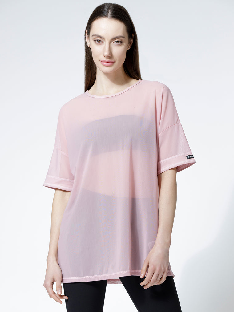 OVERSIZE MESH TEE, BLUSH