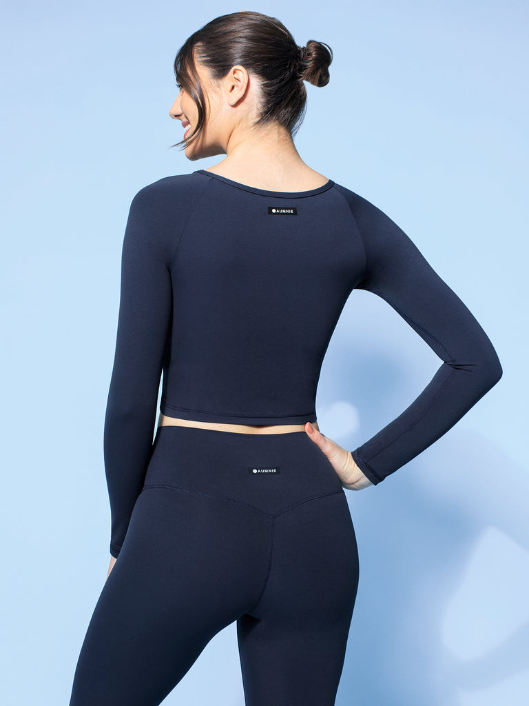 NUDE FRONT WRAP LONG SLEEVE TEE, MIDNIGHT GREY