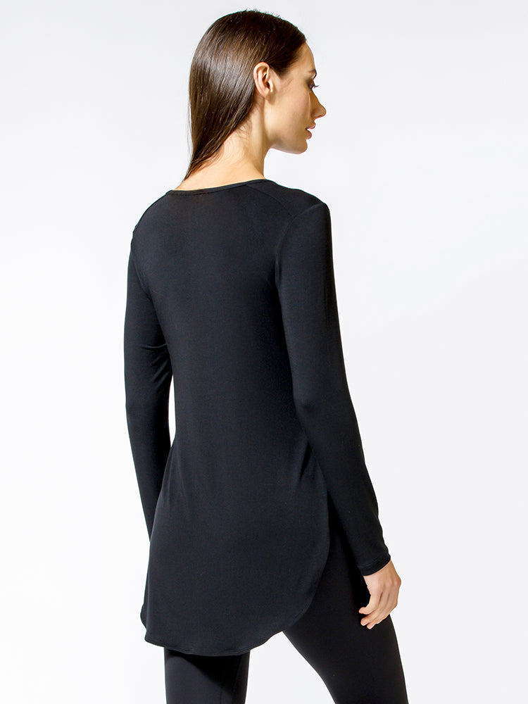 HI LO SPLIT SIDE LONG SLEEVE TEE, BLACK