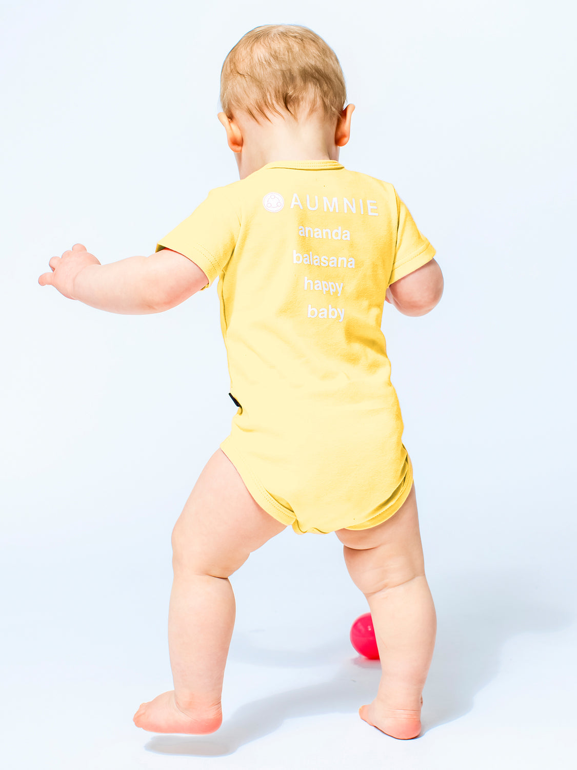 AUMkids HAPPY BABY SHORT SLEEVE ONESIE + BIB SET, YELLOW