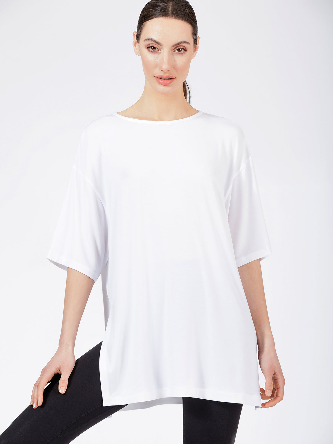 HIGH SPLIT OVERSIZE TEE, WHITE
