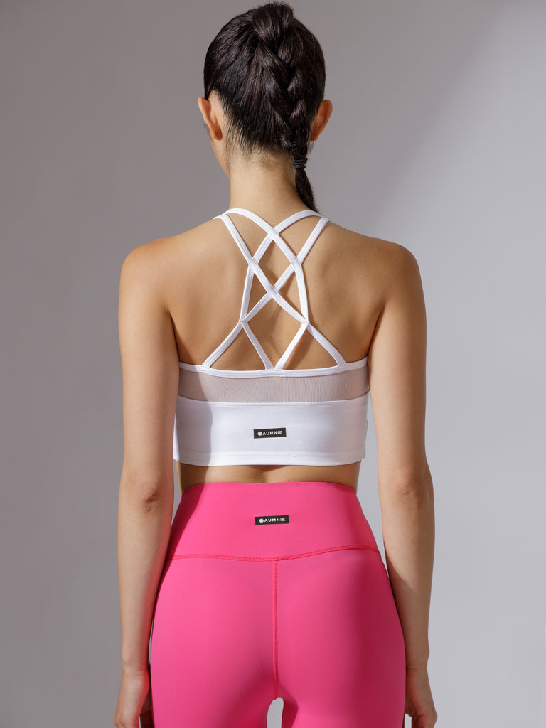 LABRYINTH CROPPED TANK, WHITE/WHITE MESH
