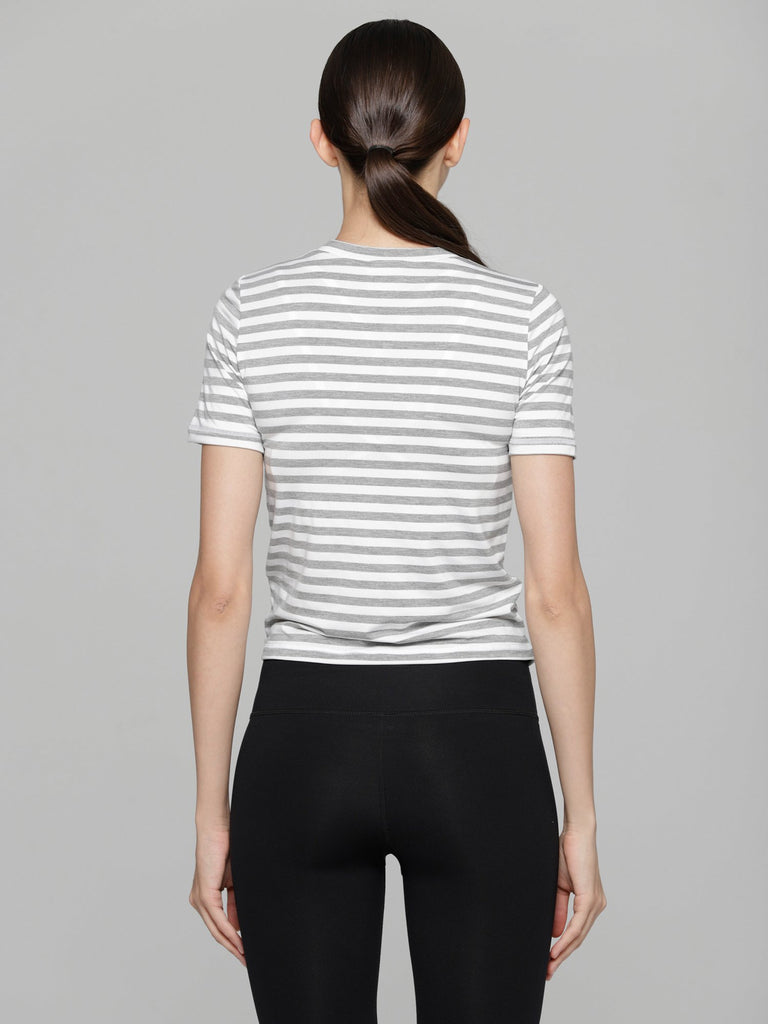 FITTED TEE WITH FRONT AND BACK TIE, GREY STRIPES