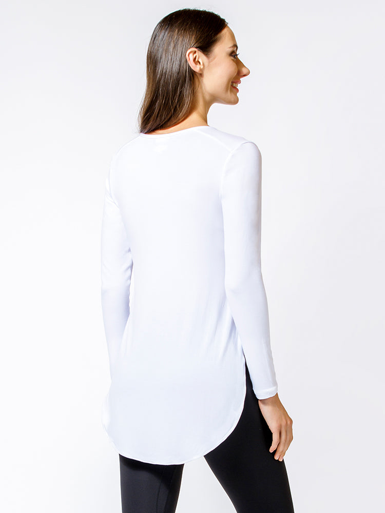HI LO SPLIT SIDE LONG SLEEVE TEE, WHITE