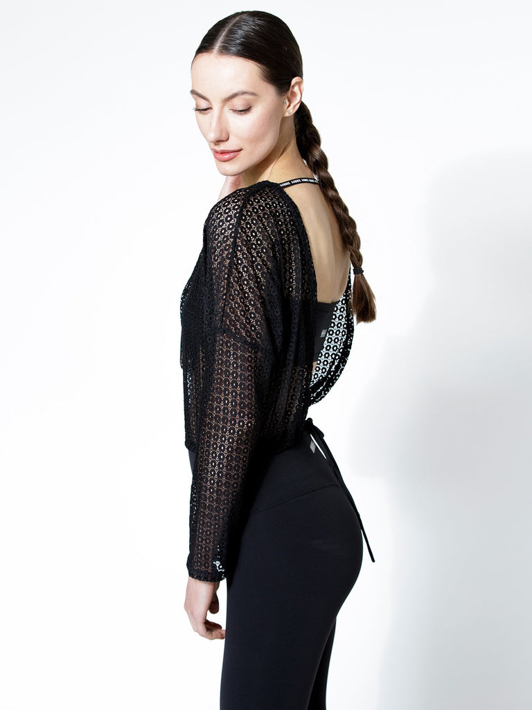MESH LACE 2-WAY TOP, BLACK