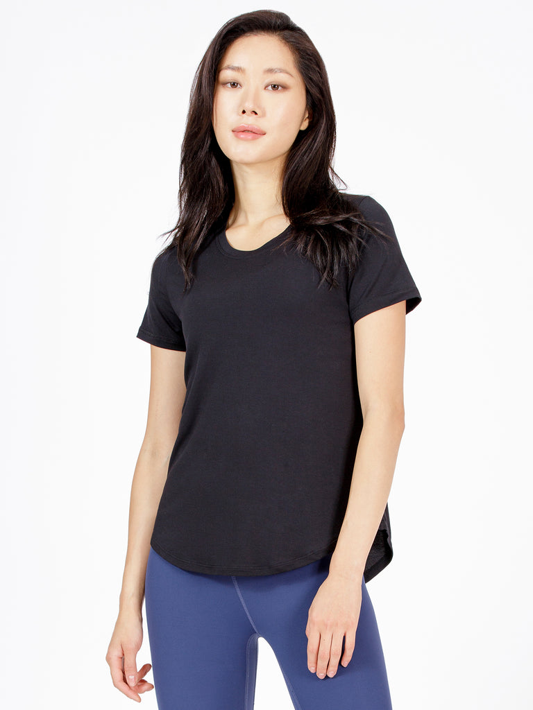 BACK TIE EVERYDAY SHORT SLEEVE TEE, BLACK