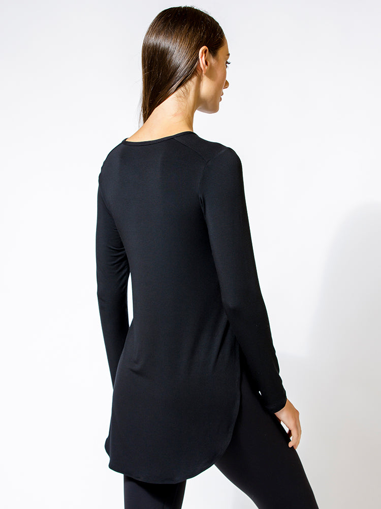 HI LO SPLIT SIDE LONG SLEEVE TEE, BLACK