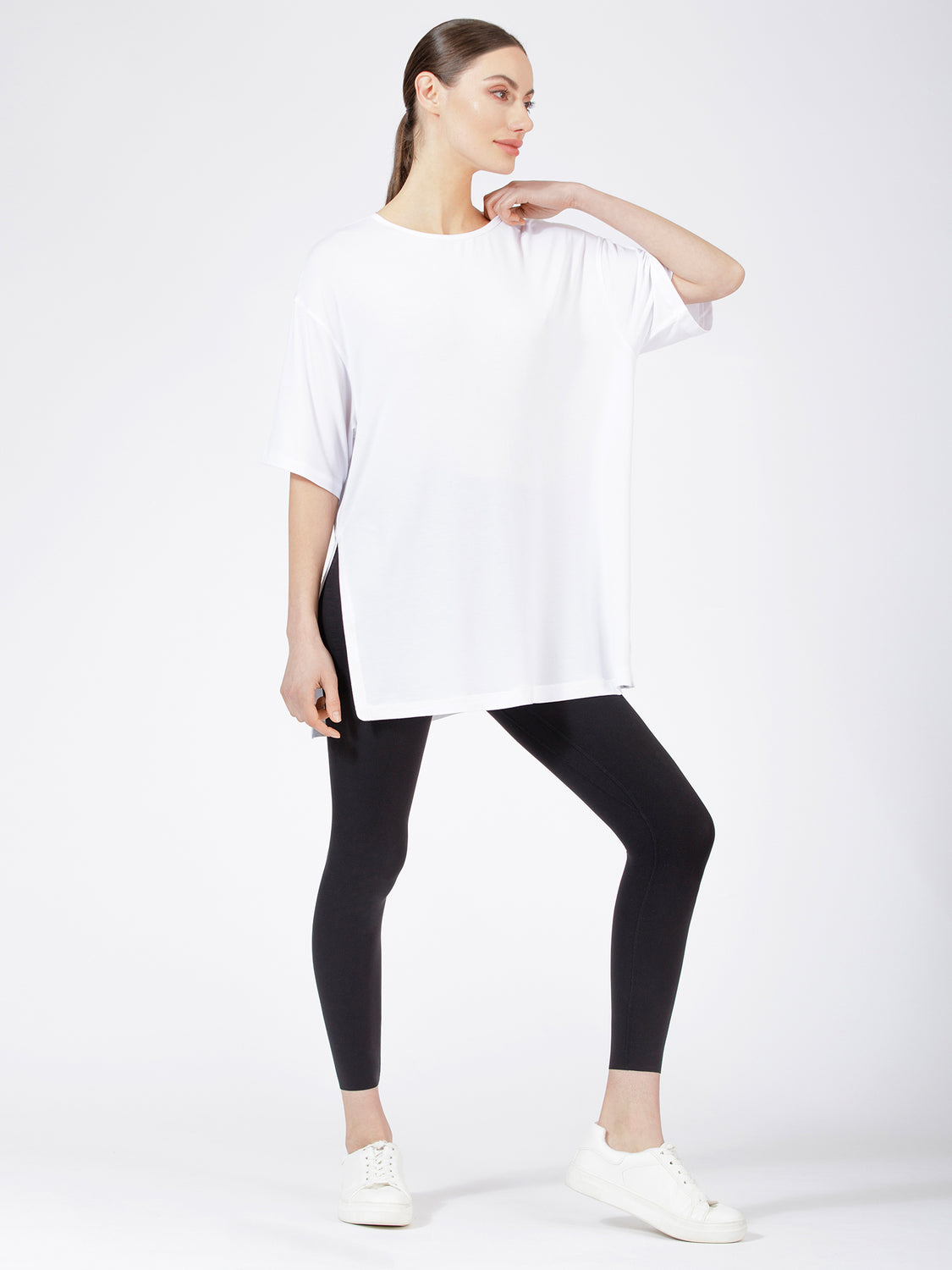 HIGH SPLIT OVERSIZE TEE, WHITE