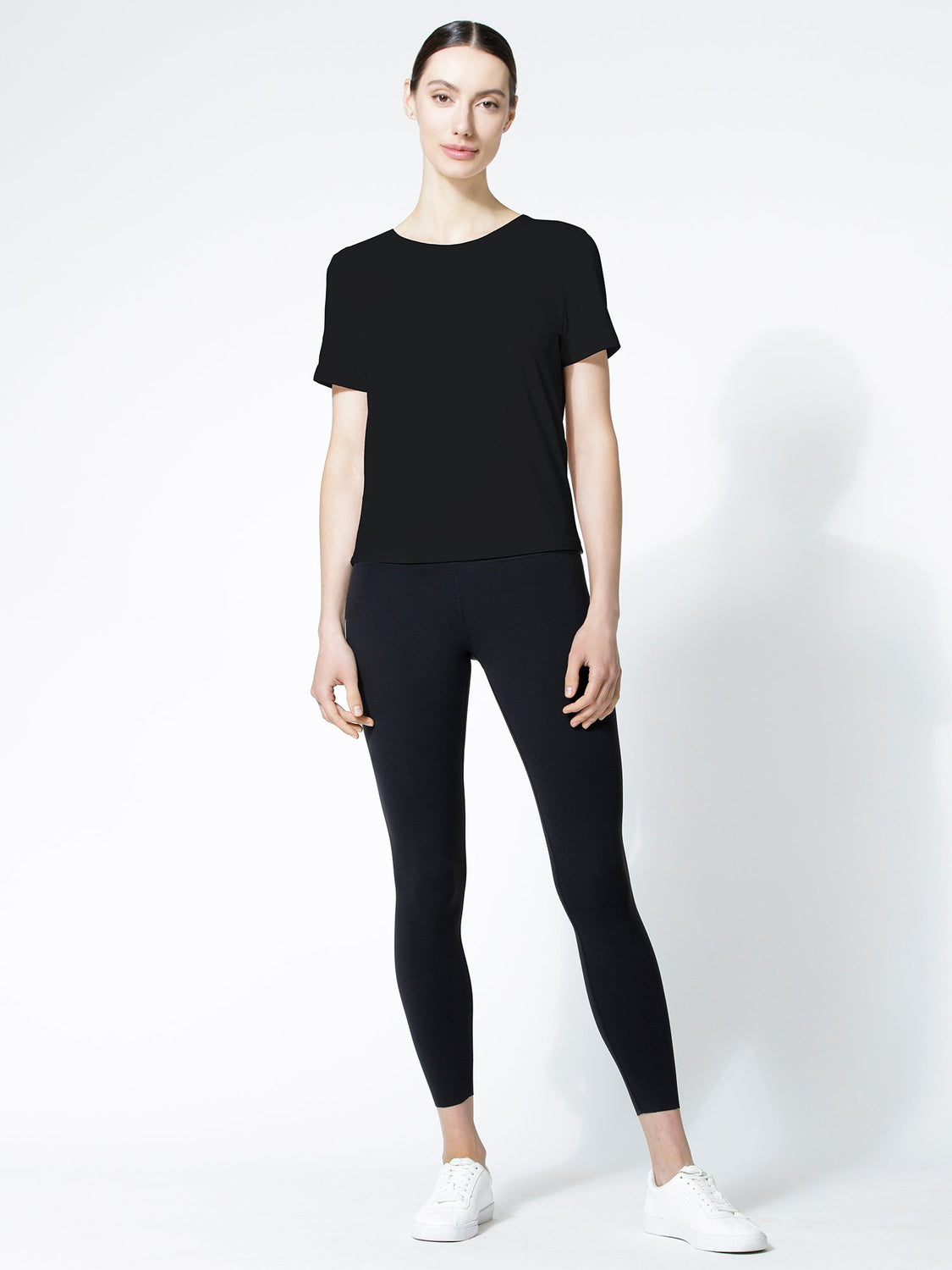 OPEN BACK WRAP TEE, BLACK