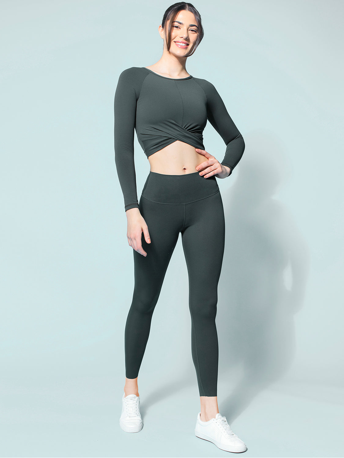 NUDE FRONT WRAP LONG SLEEVE TEE, DEEP FOREST