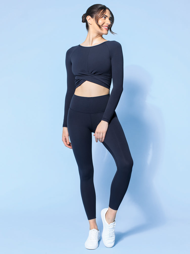 NUDE FRONT WRAP LONG SLEEVE TEE, MIDNIGHT GREY