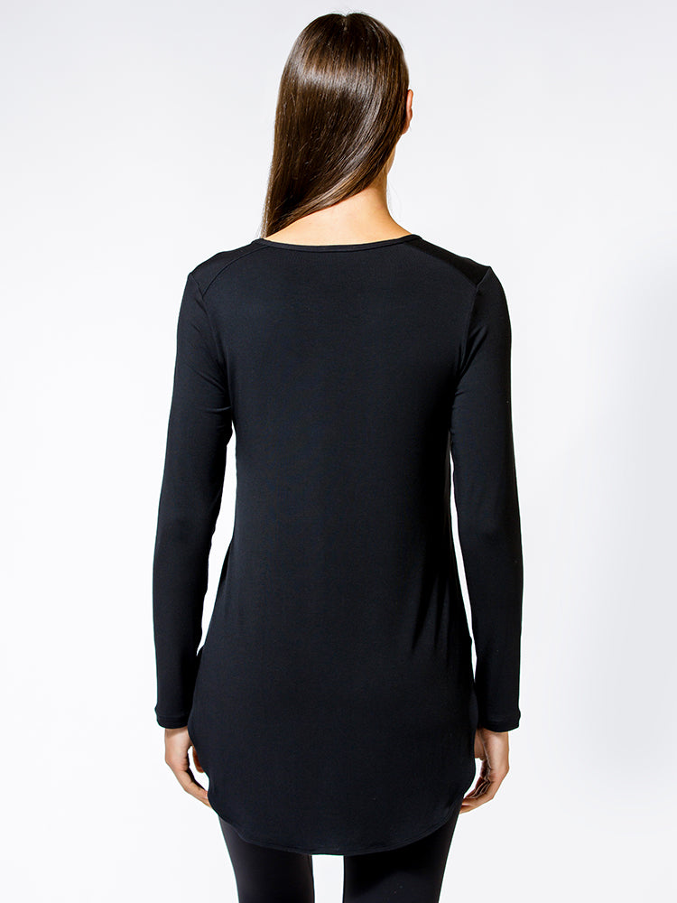HI LO SPLIT SIDE LONG SLEEVE TEE, BLACK
