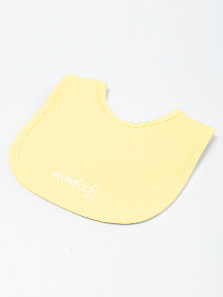 AUMkids HAPPY BABY SHORT SLEEVE ONESIE + BIB SET, YELLOW