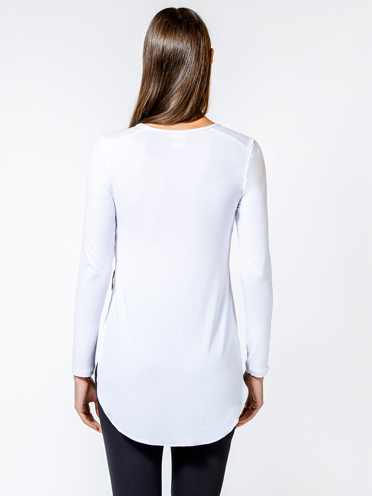 HI LO SPLIT SIDE LONG SLEEVE TEE, WHITE