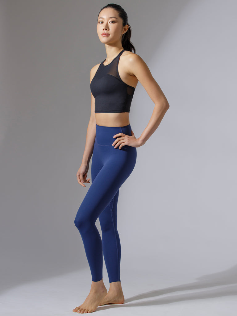 LABRYINTH CROPPED TANK, BLACK/BLACK MESH