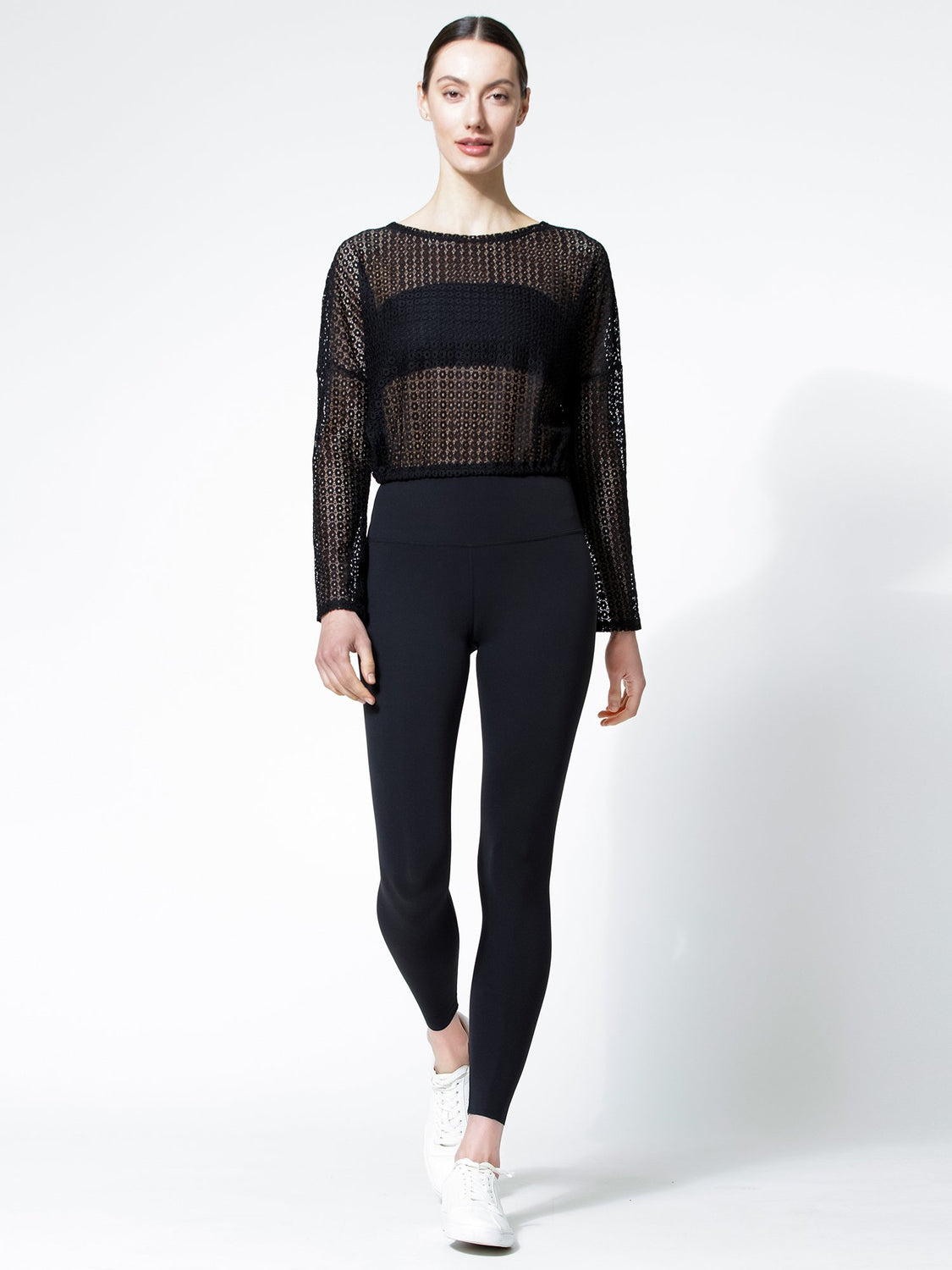 MESH LACE 2-WAY TOP, BLACK