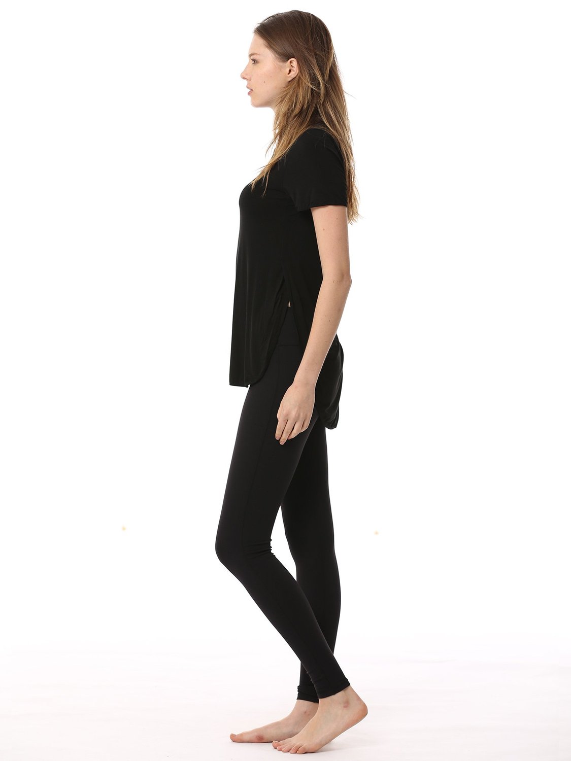 HI LO SIDE SPLIT TEE, BLACK