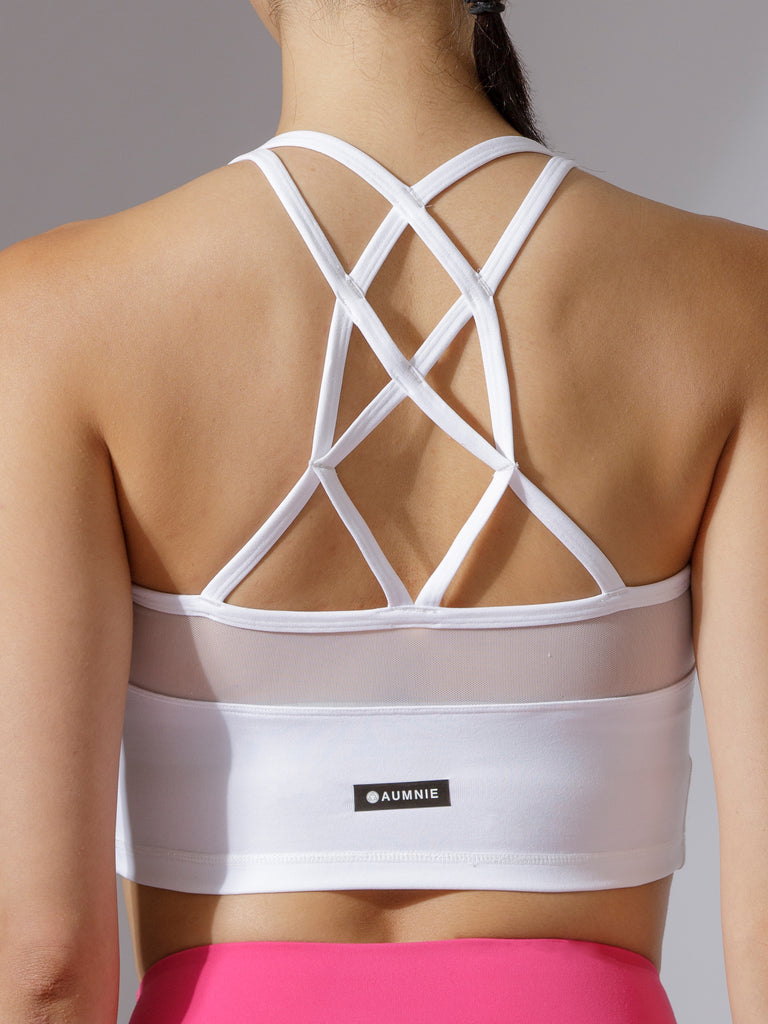 LABRYINTH CROPPED TANK, WHITE/WHITE MESH