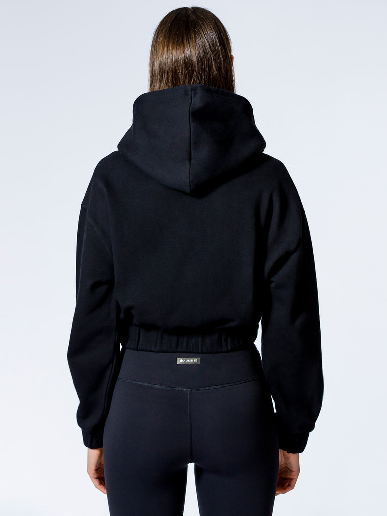 ZIP UP CROPPED HOODIE, BLACK