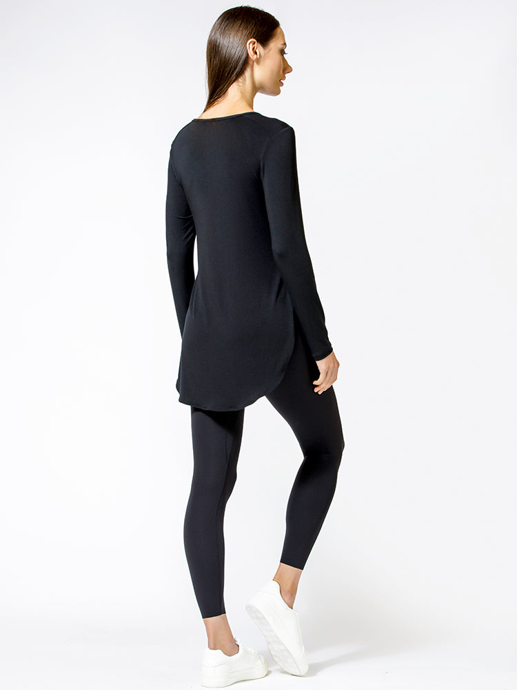 HI LO SPLIT SIDE LONG SLEEVE TEE, BLACK