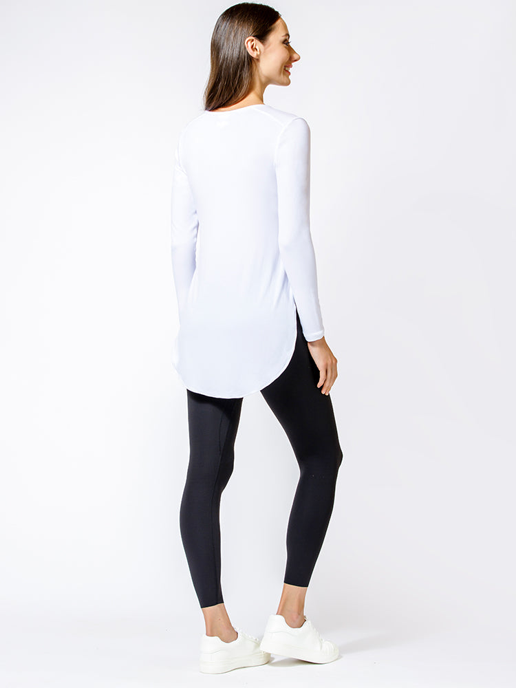 HI LO SPLIT SIDE LONG SLEEVE TEE, WHITE