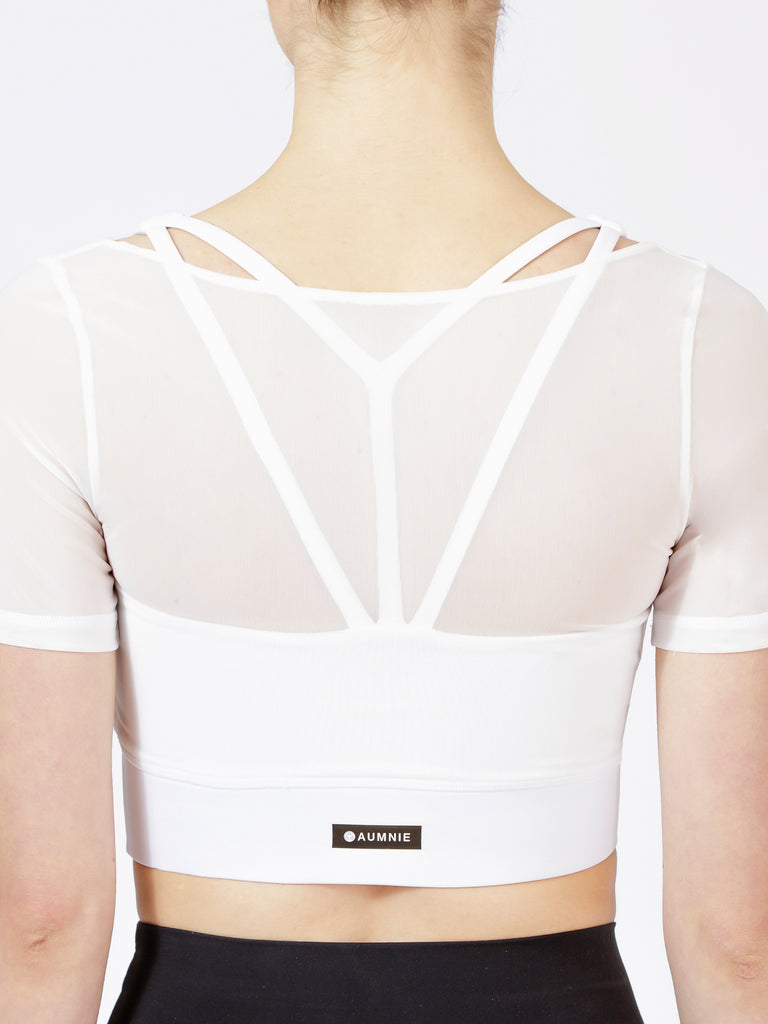 UNITY MESH CROPPED TOP, WHITE/WHITE MESH