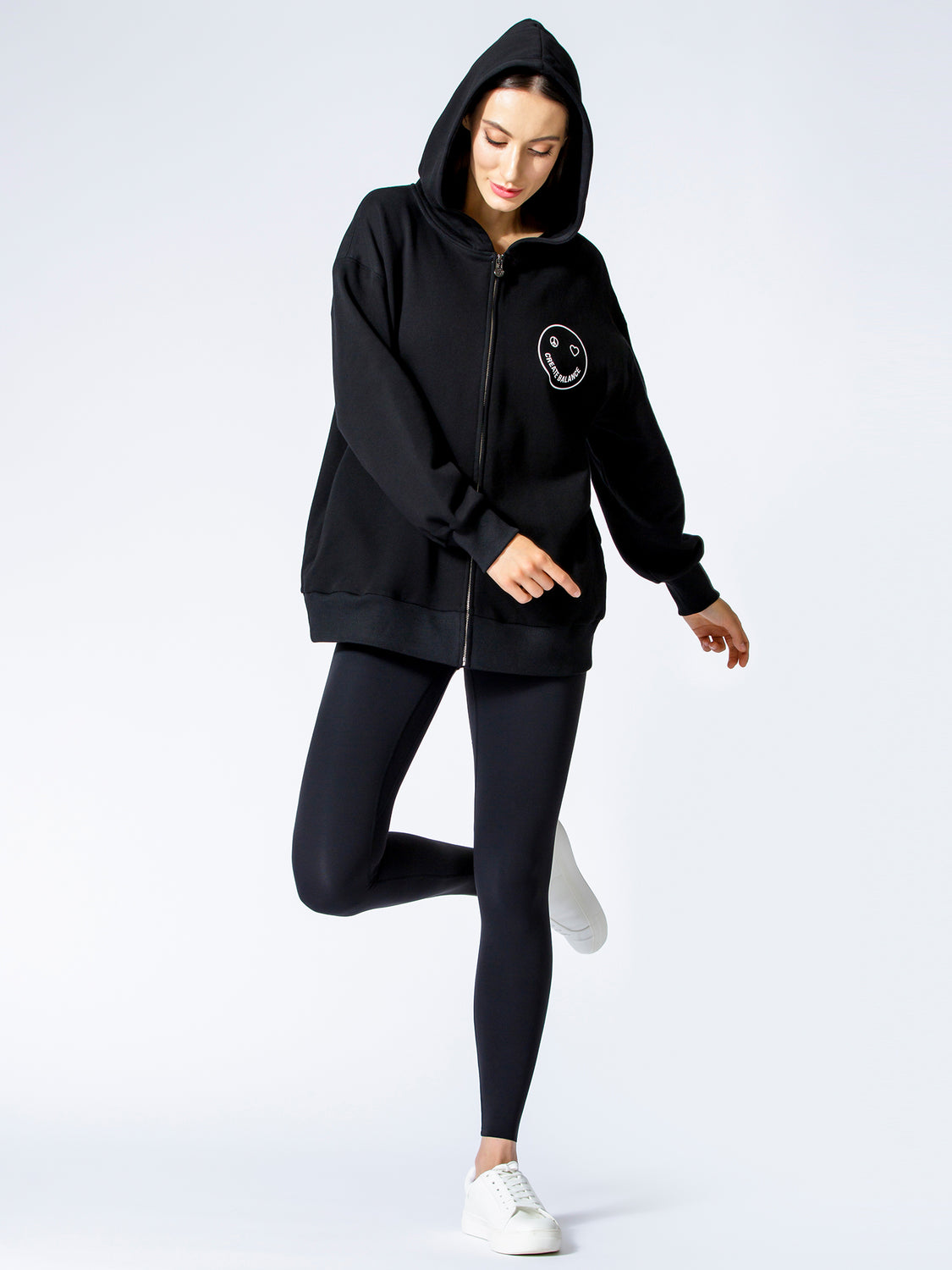 HAPPY GLOW ZIP HOODIE, BLACK