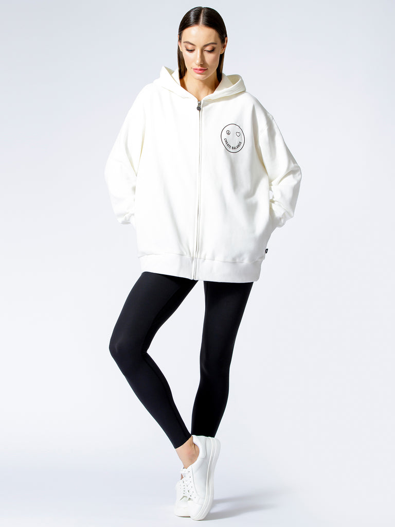 HAPPY GLOW ZIP HOODIE, WHITE