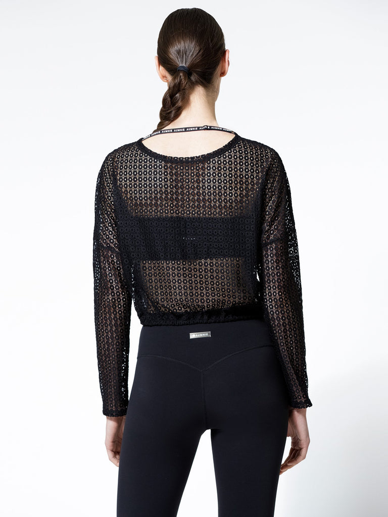 MESH LACE 2-WAY TOP, BLACK