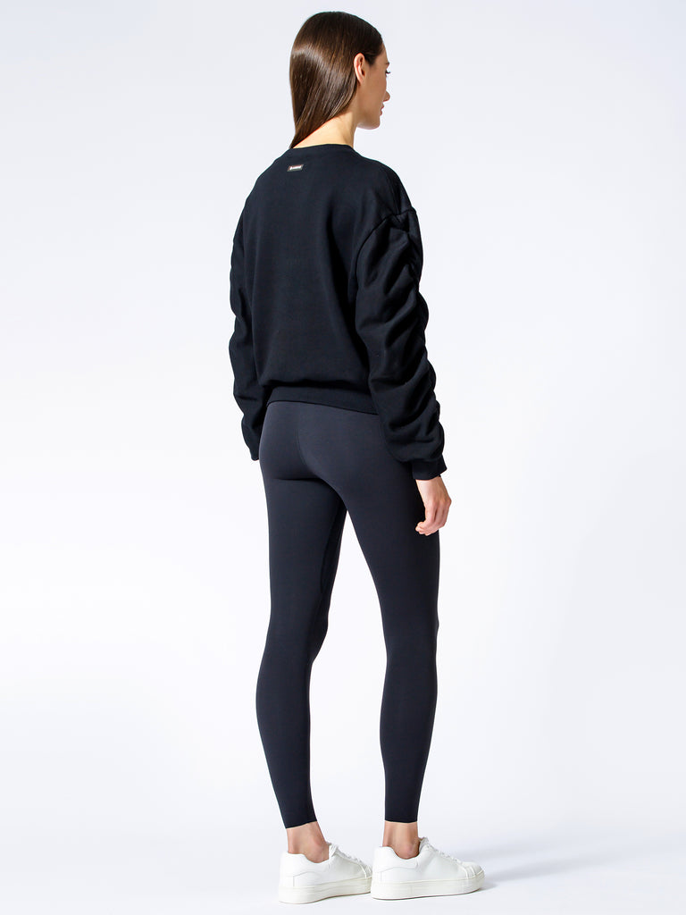 RUCHED RUNWAY SWEATSHIRT, BLACK
