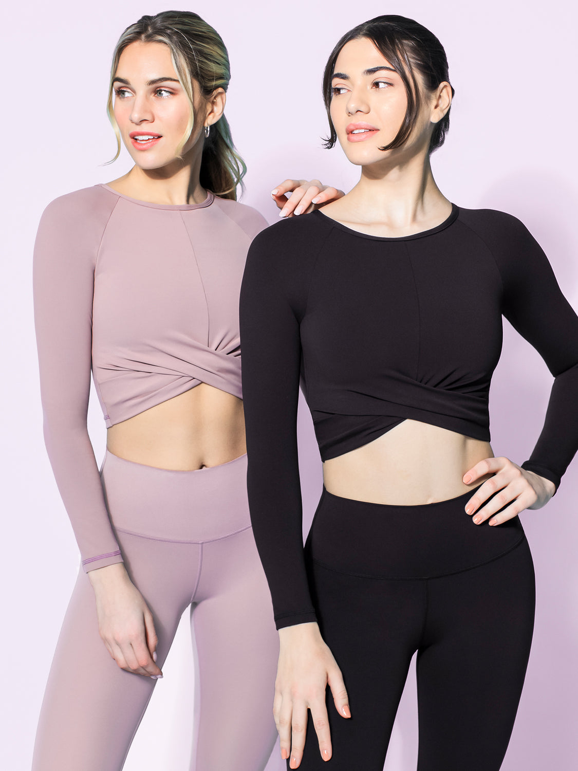 NUDE FRONT WRAP LONG SLEEVE TEE, ASH MAUVE