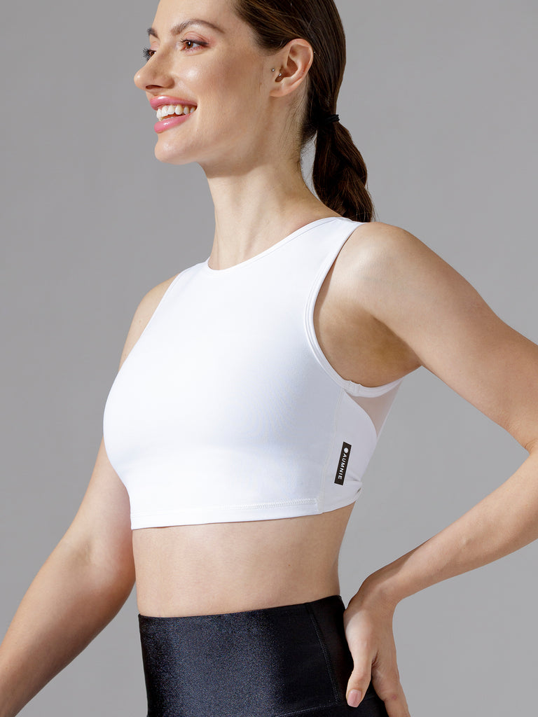 AGILE OPEN BACK MESH BRA, WHITE/WIHTE MESH