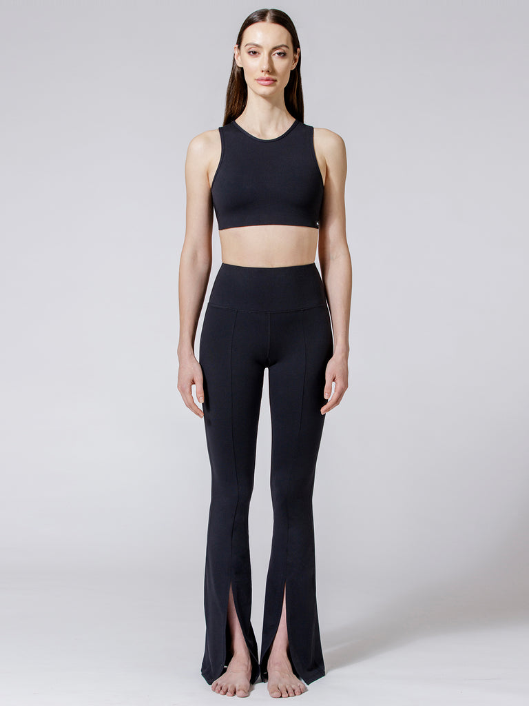 DIVINE FRONT SPLIT FLARE PANTS, BLACK