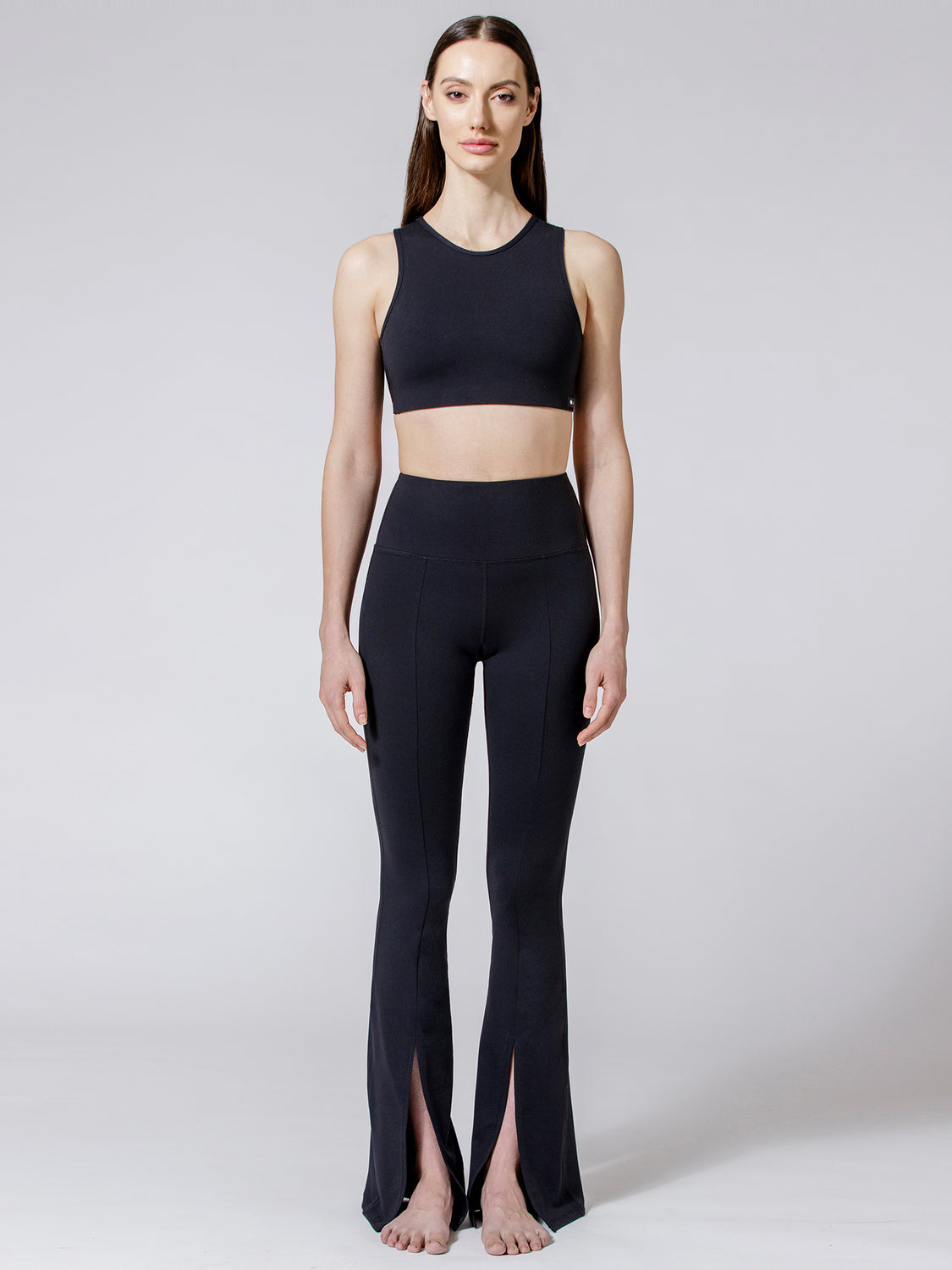 DIVINE FRONT SPLIT FLARE PANTS, BLACK