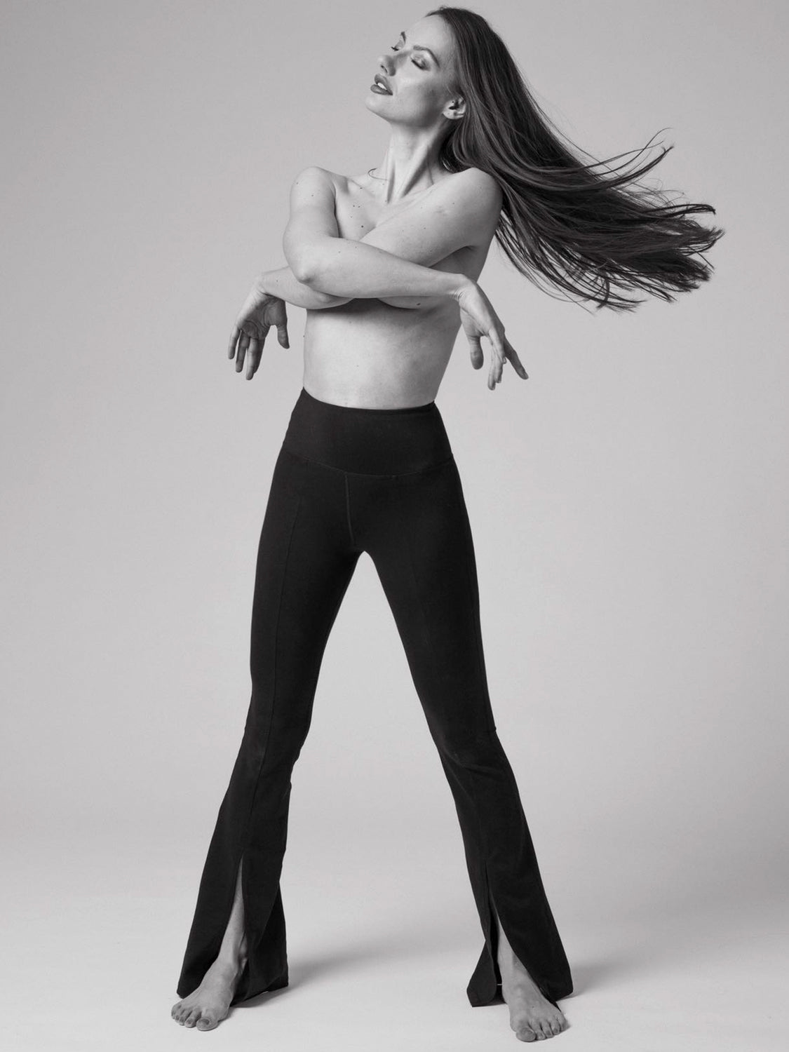 DIVINE FRONT SPLIT FLARE PANTS, BLACK