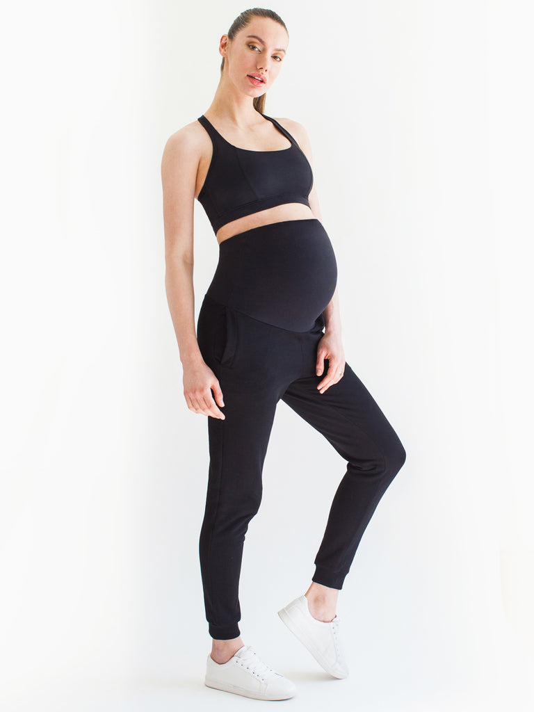 OVER-THE-BUMP MATERNITY SWEAT PANTS, BLACK