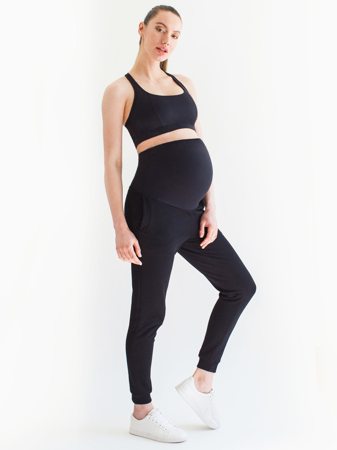 OVER-THE-BUMP MATERNITY SWEAT PANTS, BLACK