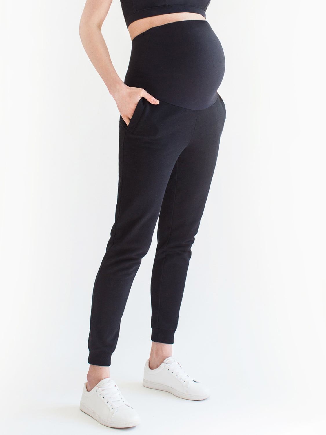 OVER-THE-BUMP MATERNITY SWEAT PANTS, BLACK