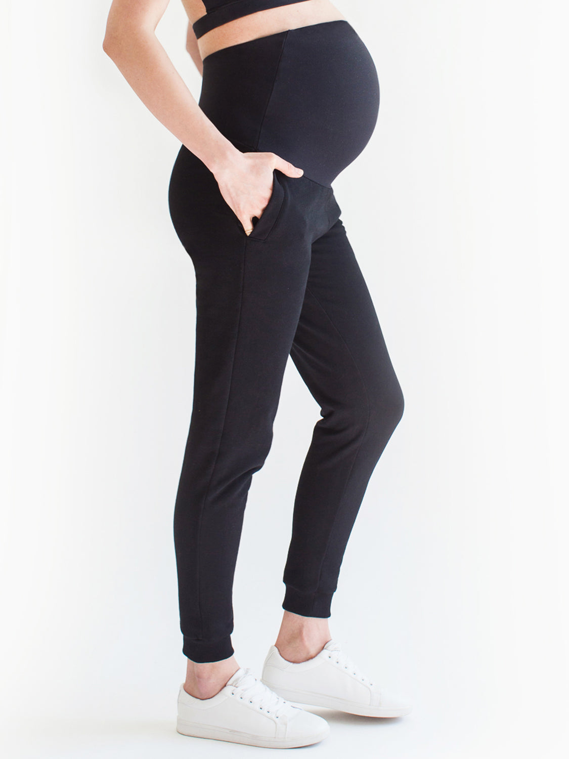 OVER-THE-BUMP MATERNITY SWEAT PANTS, BLACK