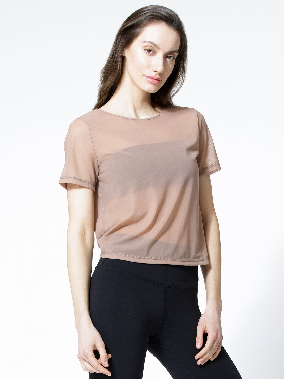 MESH TWIST TEE, MOCHA MESH