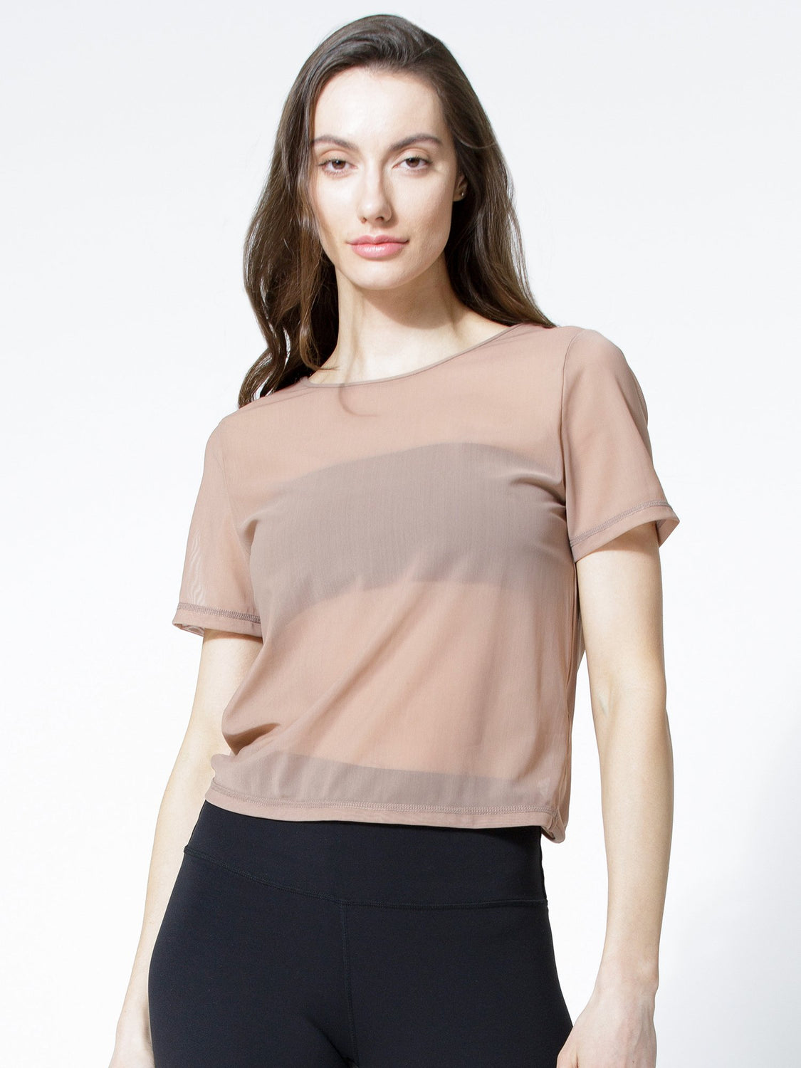 MESH TWIST TEE, MOCHA MESH