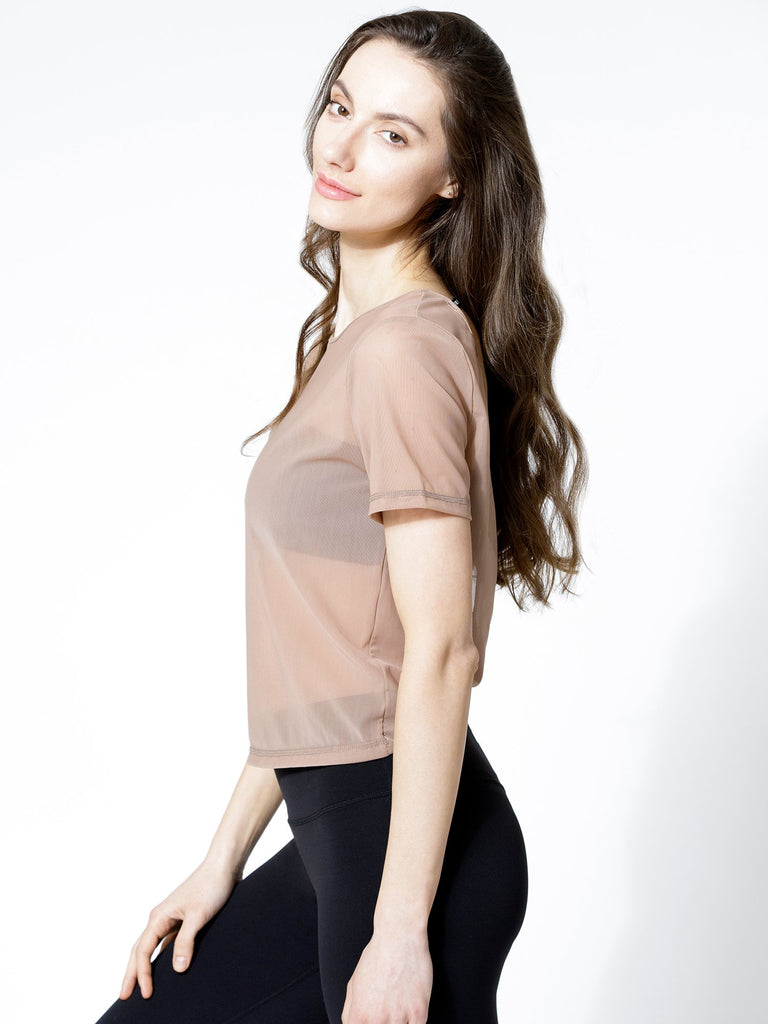 MESH TWIST TEE, MOCHA MESH