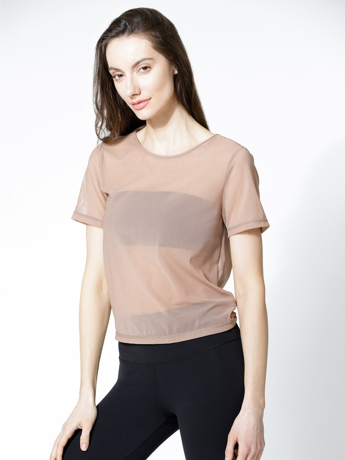 MESH TWIST TEE, MOCHA MESH