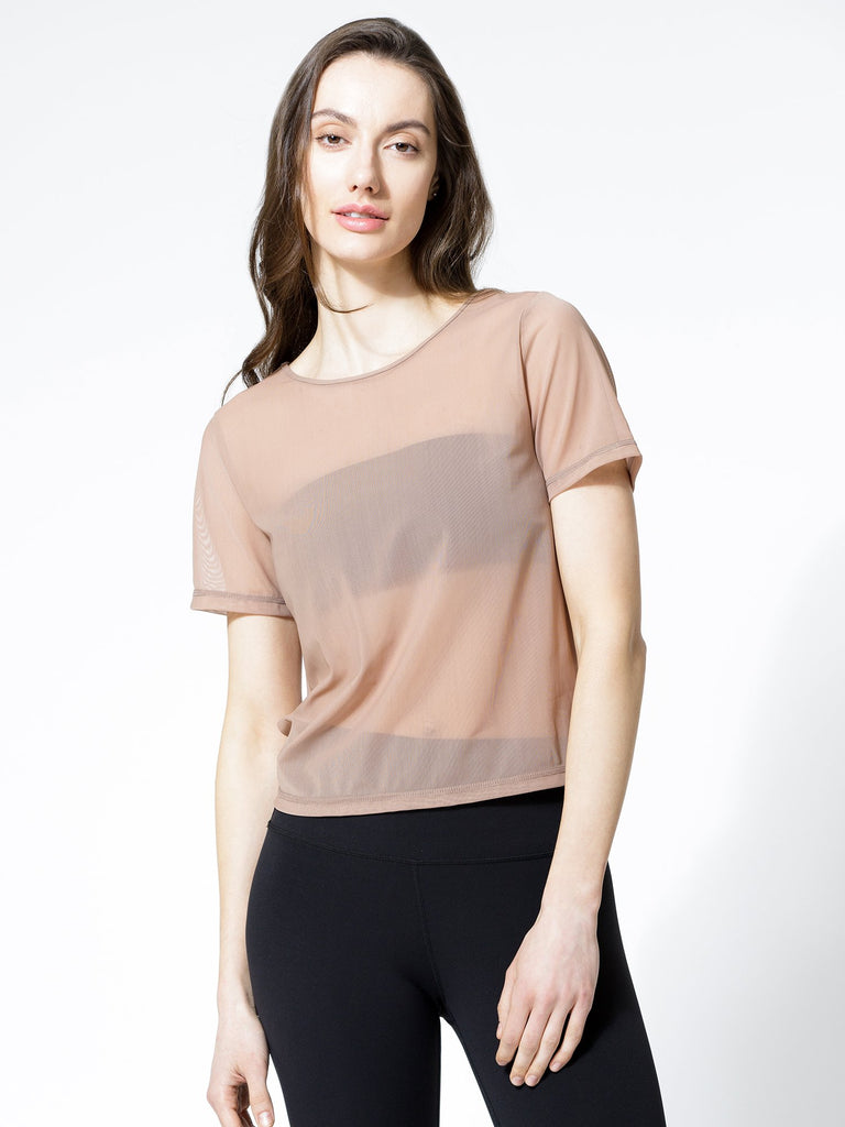 MESH TWIST TEE, MOCHA MESH