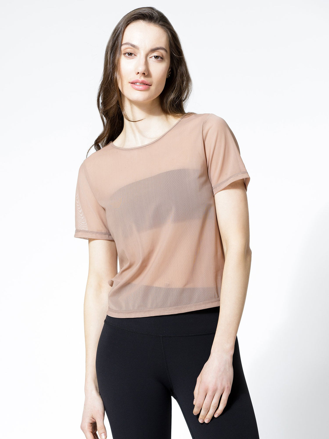 MESH TWIST TEE, MOCHA MESH