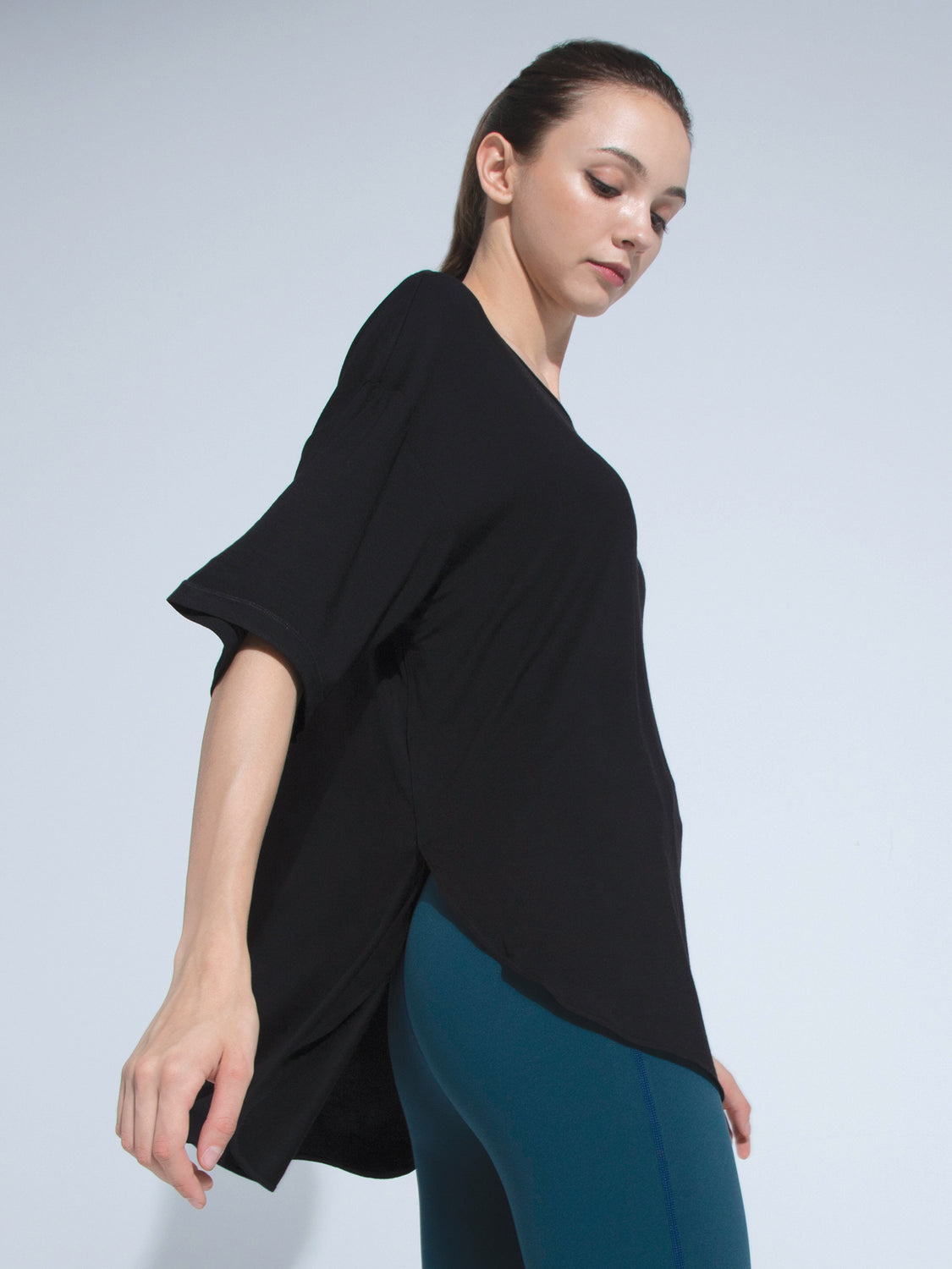 HI LO OVERSIZE TEE, BLACK