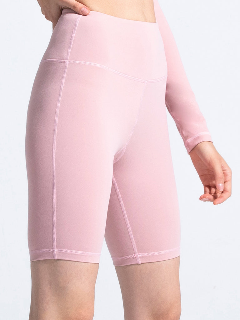 HIGH WAIST BIKER SHORTS,BLUSH