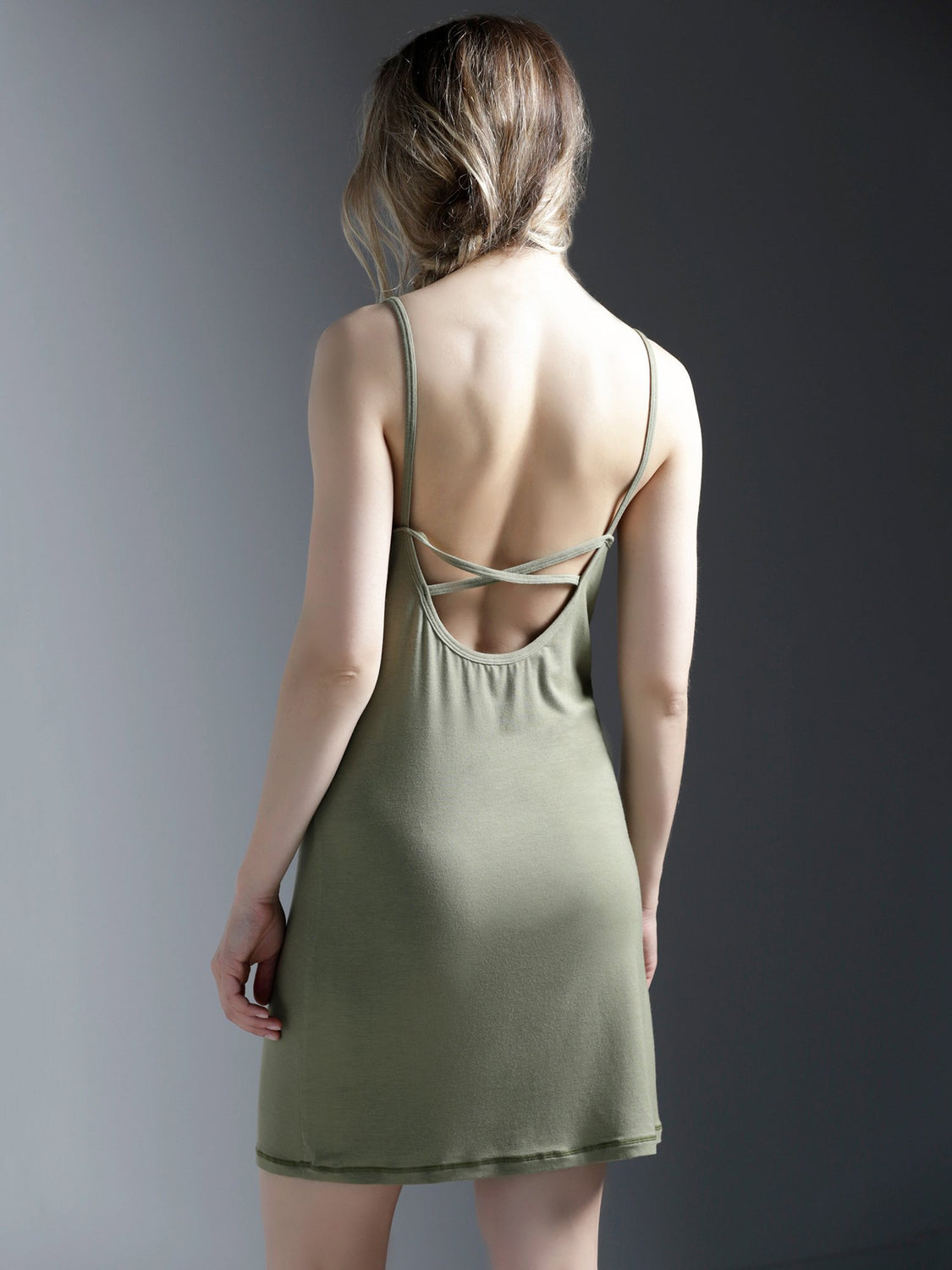 MINI SLIP DRESS, SAGE