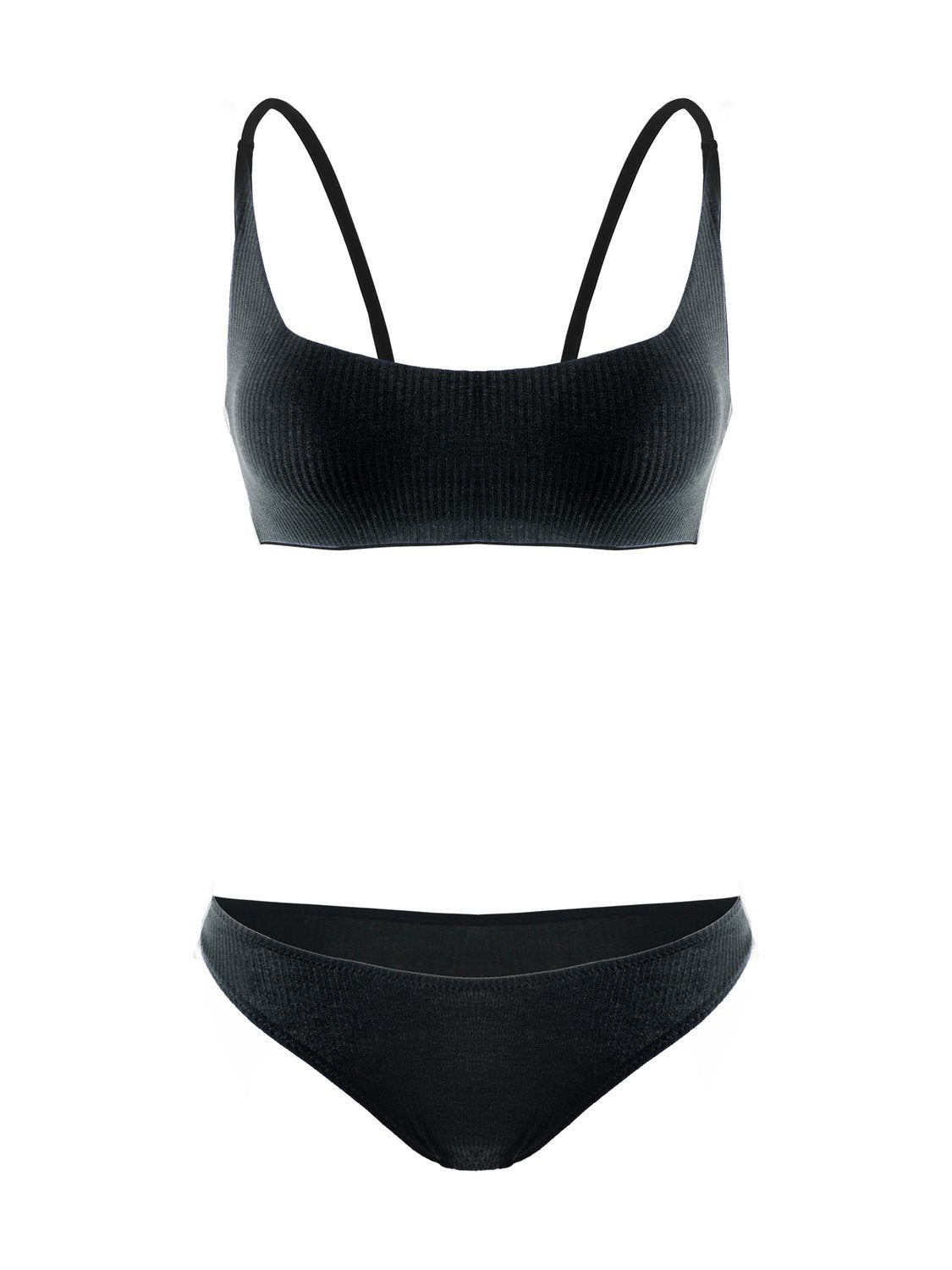 RIBBED BASIC BRA SET, BLACK